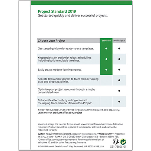 Microsoft Project Standard 2019 (1-User License, Boxed Product Key)