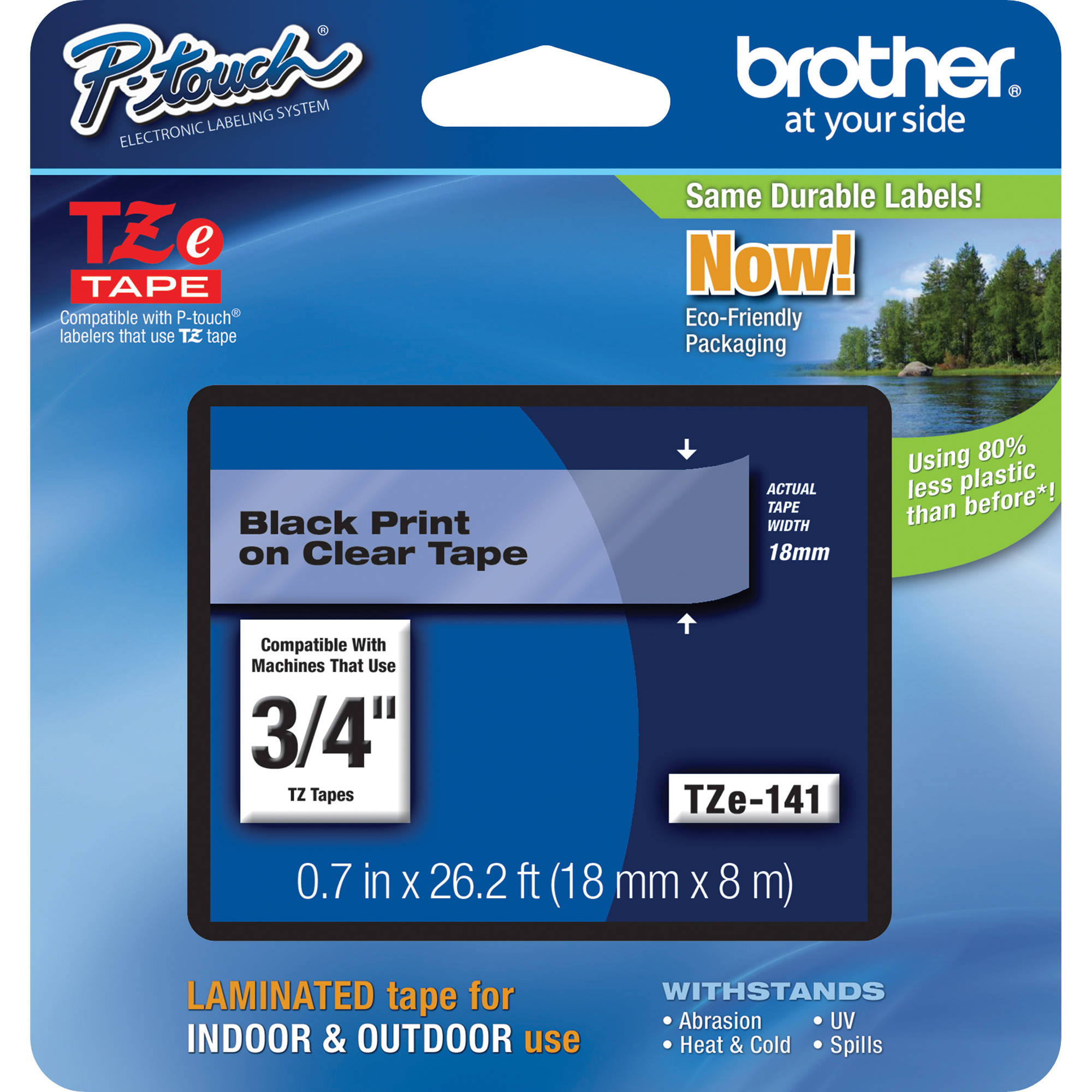 Brother TZe141 Laminated Tape for P-Touch Labelers (Black on Clear, 3/4" x 26.2')