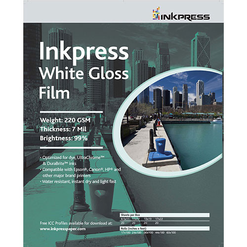 Inkpress Media White Gloss Film (24" x 50' Roll)