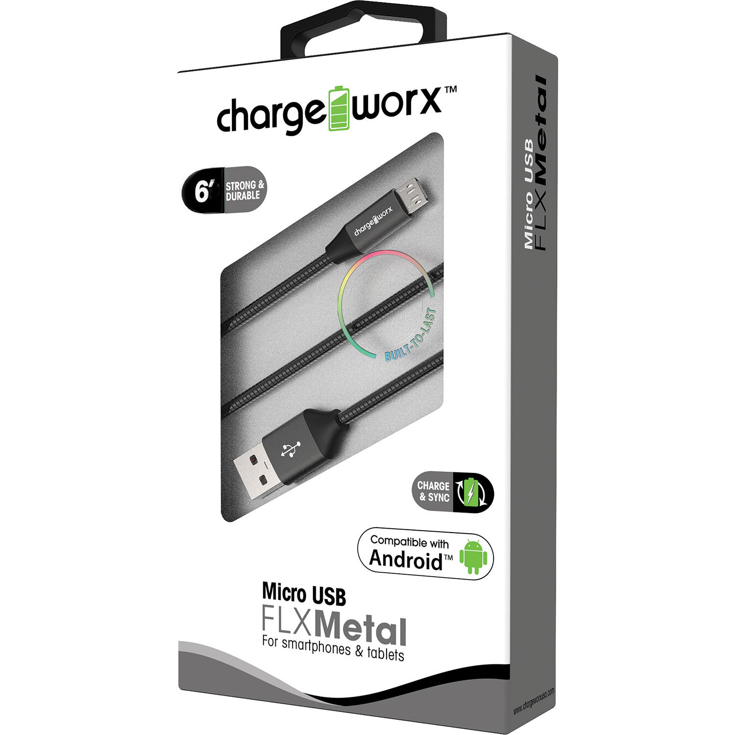 ChargeWorx FLX Metal Micro-USB Charge and Sync Cable (6', Black)