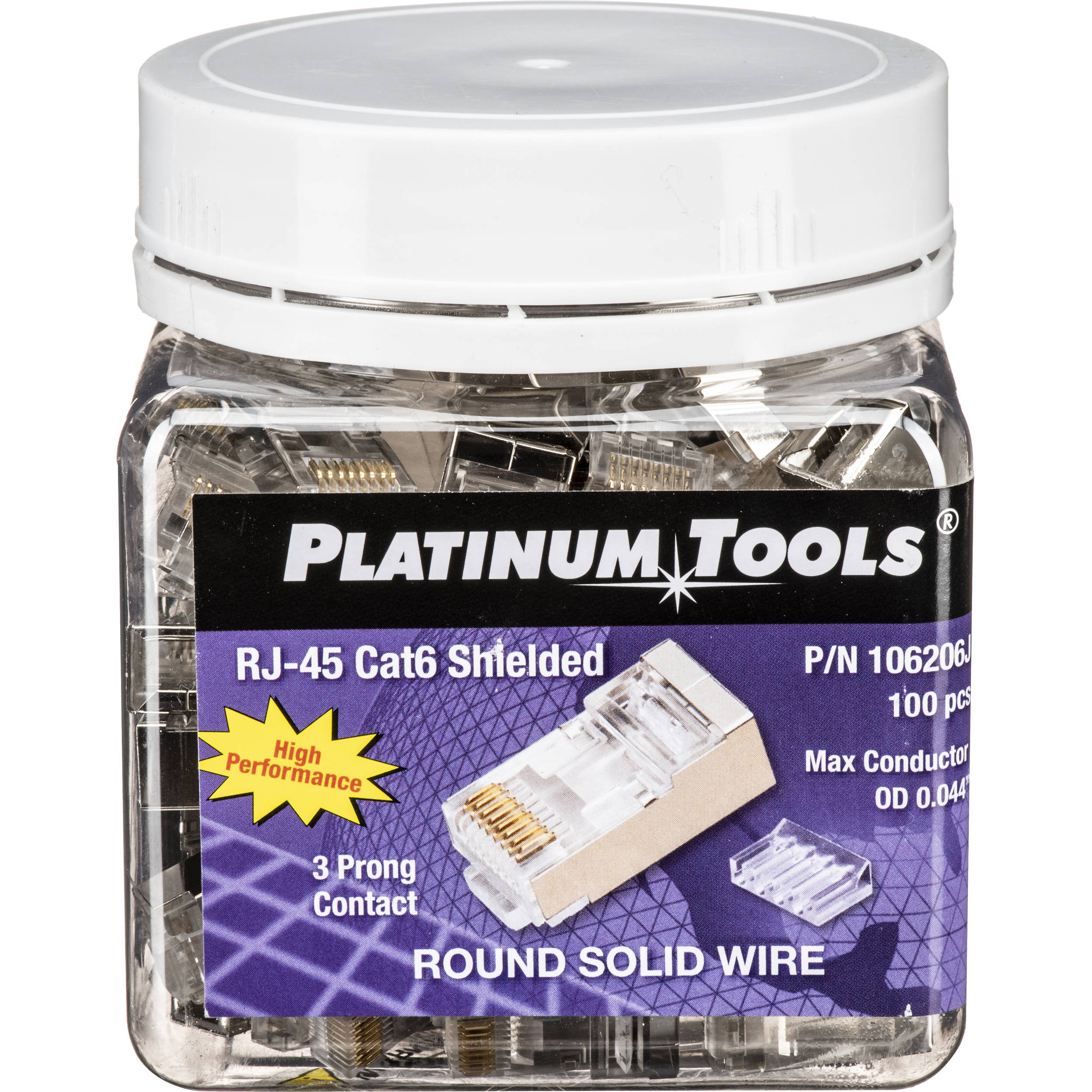 Platinum Tools RJ45 Standard Shielded 2-Piece CAT6 Connector with Liner (Jar of 100)